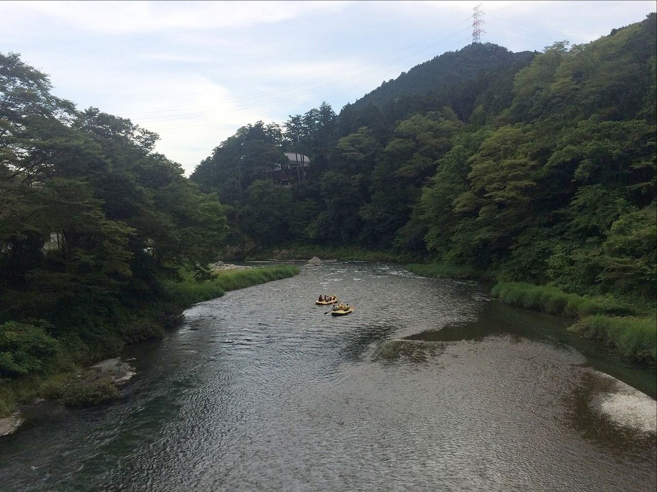 澤乃井の清流ガーデンのつり橋から見た多摩川