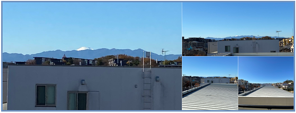 (この記事のブログ№8207)2階の共用廊下から西方向に富士山の頭・頂上部分が見えます。雪の有無で季節の移り変わりを感じられます。・クロワールワン/全室フルリフォーム・リノベ/旭化成ヘーベルハウス/安心…