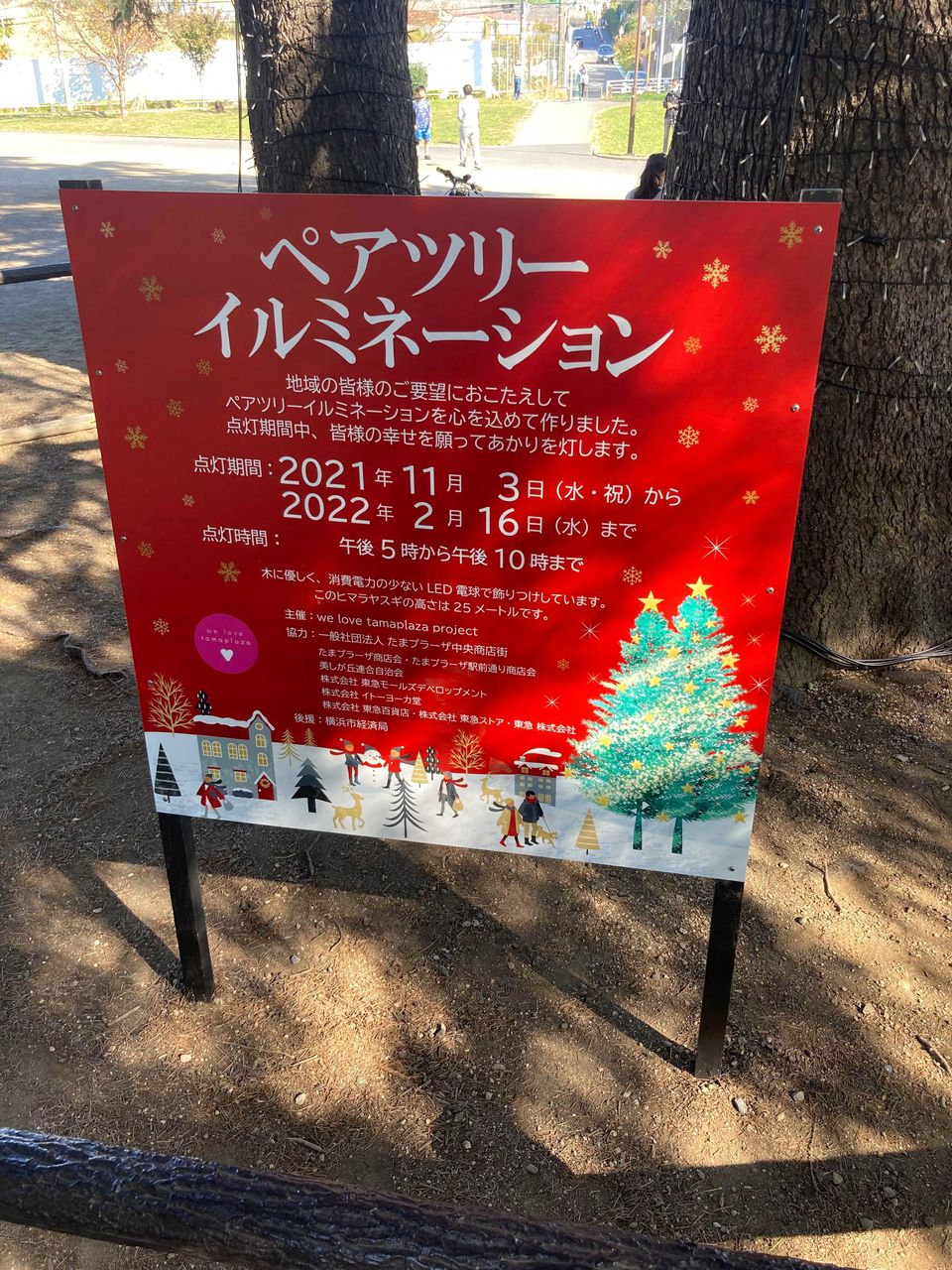 2021年たまプラーザ・美しが丘公園のクリスマスツリー（ペアツリー）
